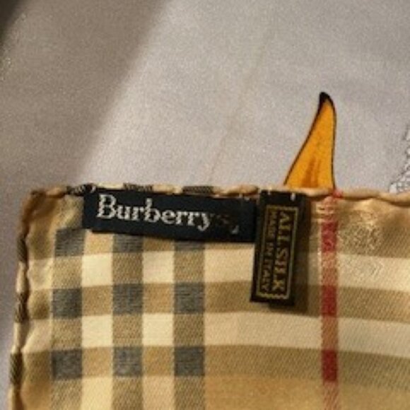 Vintage Burberry of London 100% Silk Scarf Nova Check Blue Gold Design - Picture 3 of 5